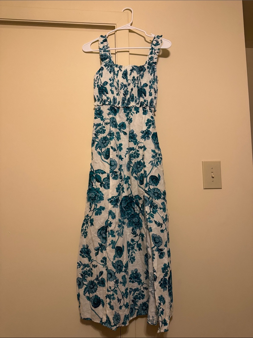 Zara White Maxi Dress with Teal Floral Print